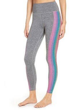 SPIRITUAL GANGSTER Essential Rainbow Stripe Leggings Heathered Grey